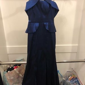 Strapless navy blue prom dress